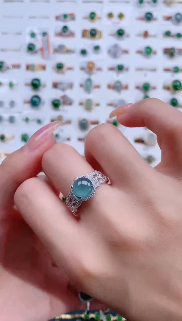 翡翠戒指银S925镶嵌天然翡翠