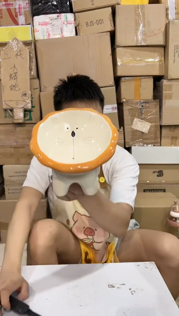 瓷片大号狮子猫碗