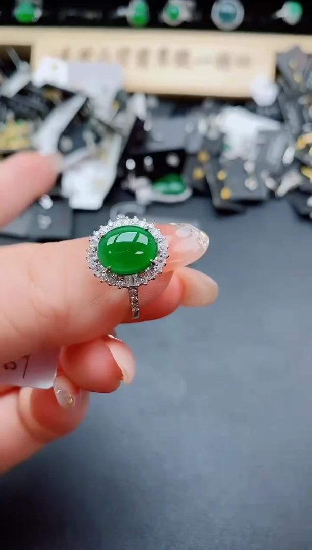 银S925镶嵌戒指翡翠1