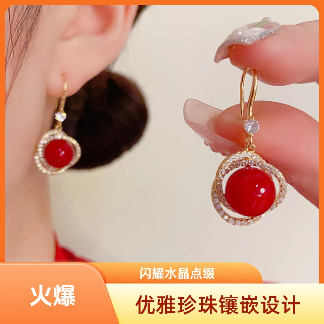 铜合金仿珍珠耳饰 韩国新款锆石缠绕珠珠气质时尚耳饰耳钩耳环