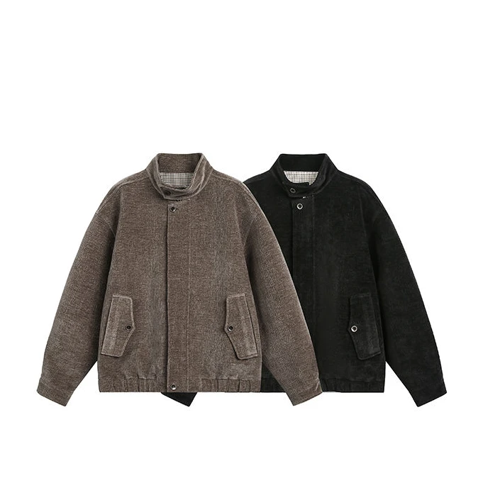 HXOS2025早秋情侣立领运动风翻领复古男士复古老钱风松弛感男装