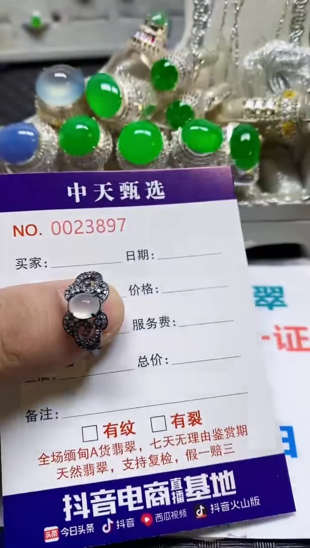 银S925镶嵌戒指翡翠/3897