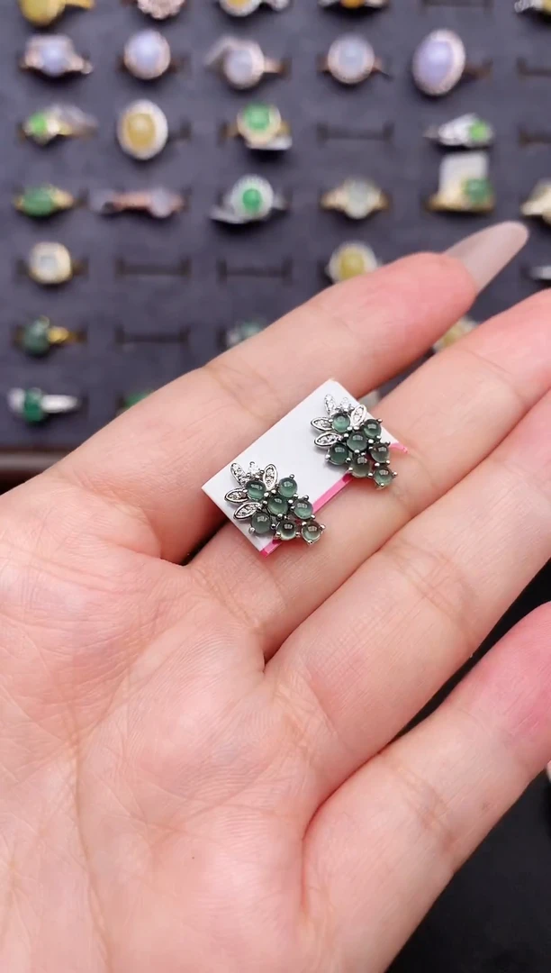 银S925镶嵌戒指翡翠天然A货翡翠111   10-