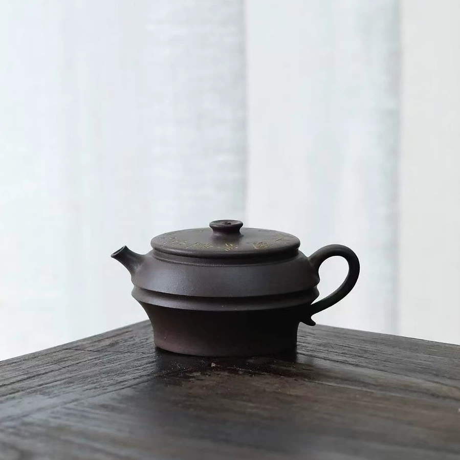 观一茶堂 | 三千集·手绘清灰紫泥巨轮一式茶壶110ml紫砂壶