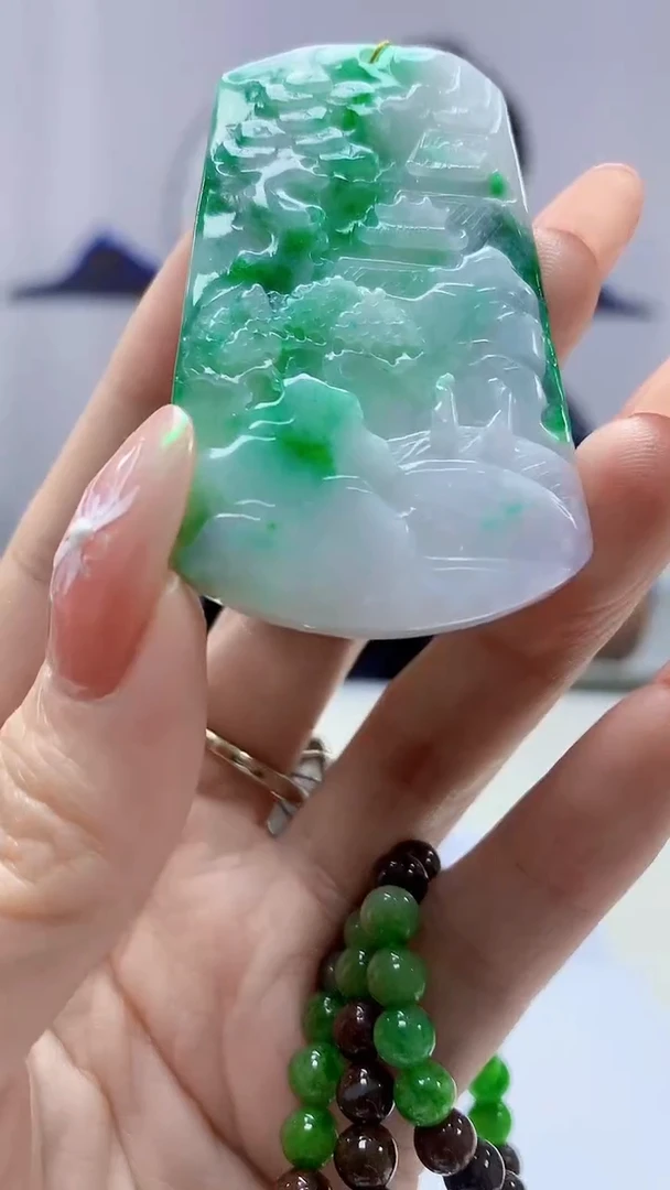 【闪购商品】定制翡翠未镶嵌4688DD-毛货山水赠珠链95