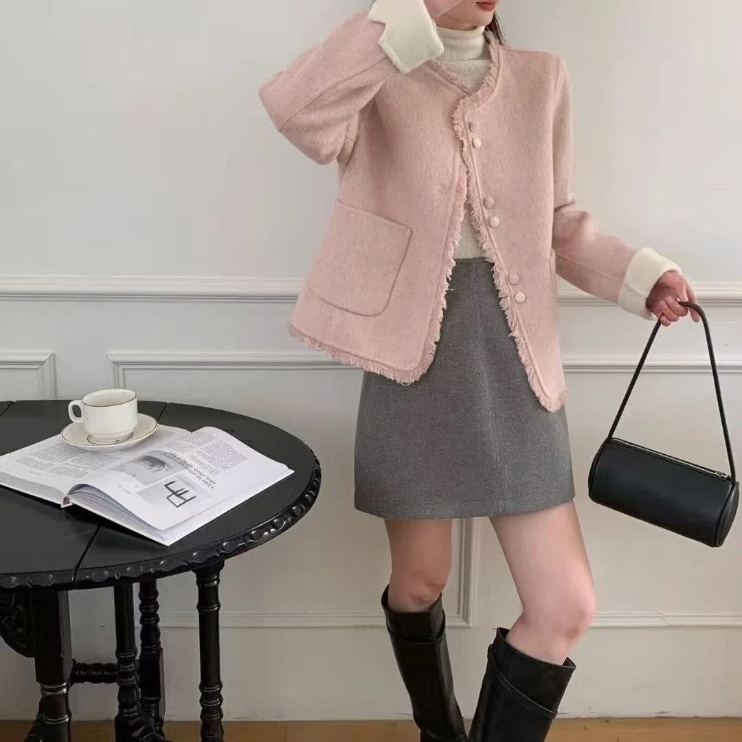 (香香福利S757)两穿双面呢风衣外套秋装新款2025外套女
