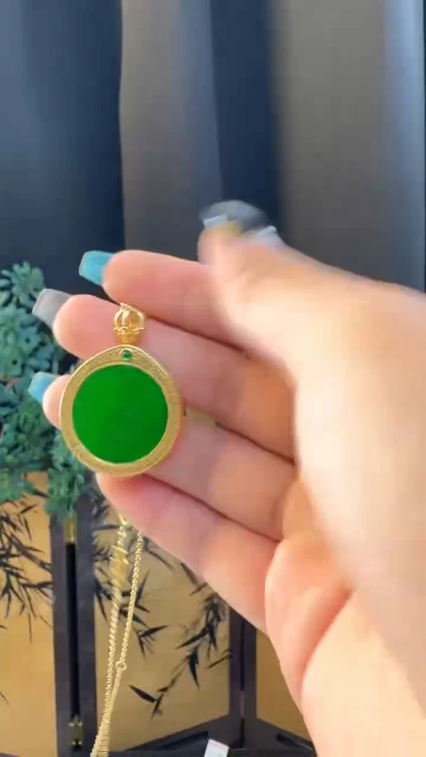 翡翠银S925镀金镶嵌吊坠(不含链)天然缅甸A货翡翠吊坠