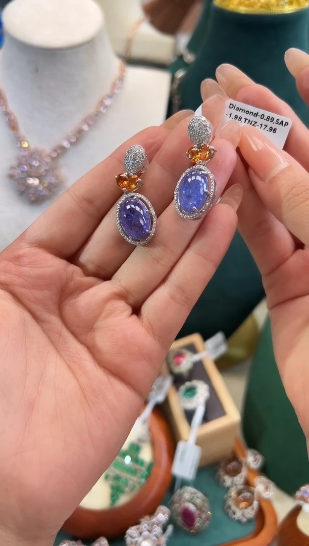 银S925镶嵌耳饰坦桑石耳饰