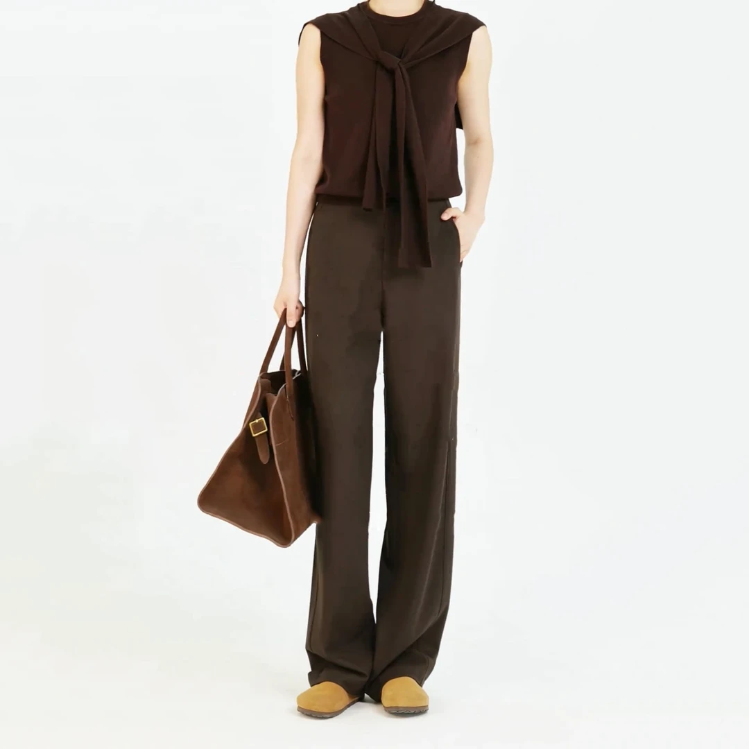 【口碑挂腰裤】定织定染高腰羊毛显瘦窄版直筒阔腿裤2025秋上新宽松