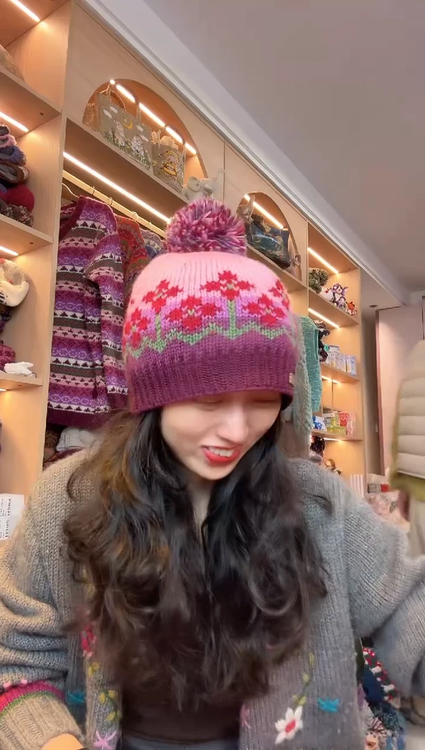 绵羊毛美利奴粉色单球帽