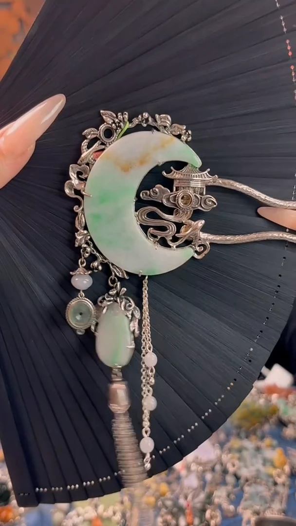 银S925镶嵌挂件翡翠发簪