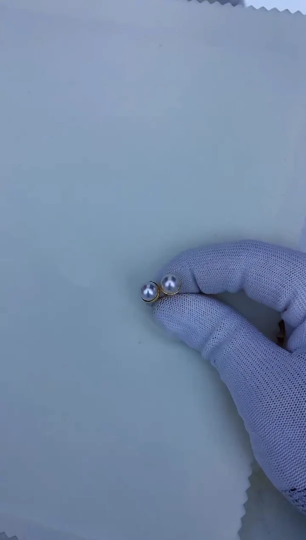 海水珍珠珠宝奇石18K金镶嵌7-8半生缘耳钉