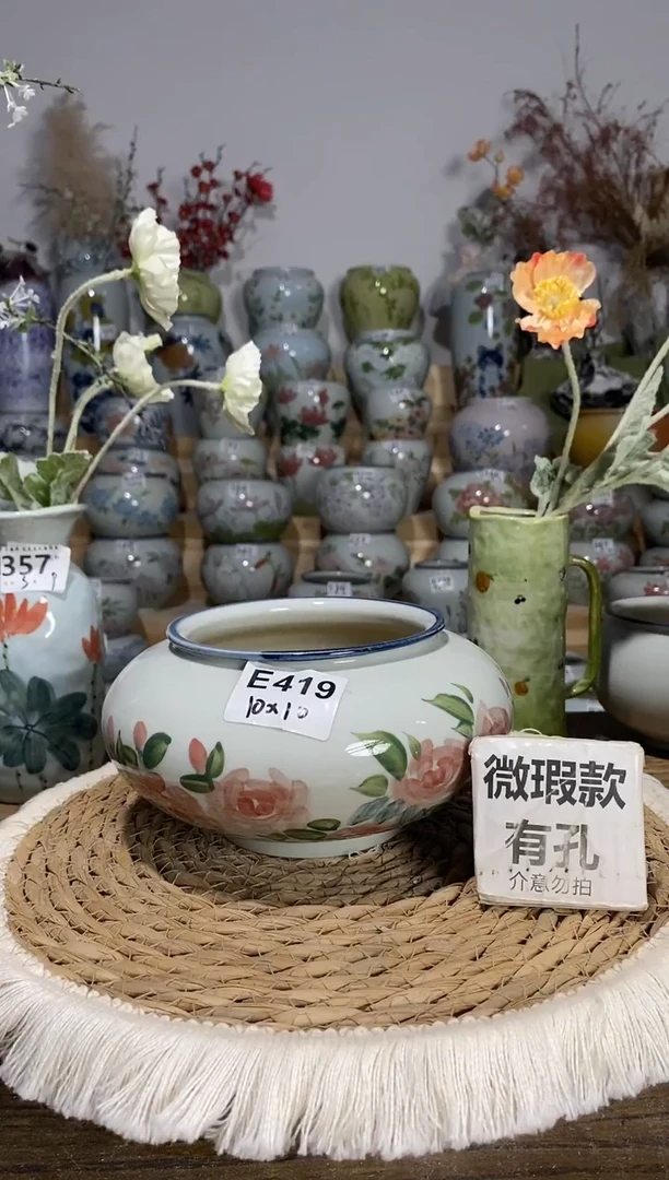 景德镇瓷韵陶瓷花盆 E419  有孔手工制品 完美主义者慎拍