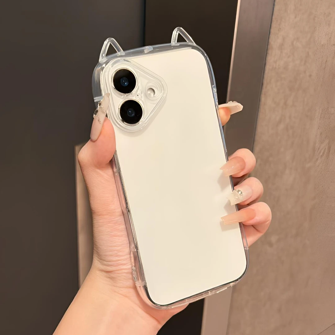 透明简约猫耳朵适用iPhone17/15/14/13promax手机壳12/11防摔