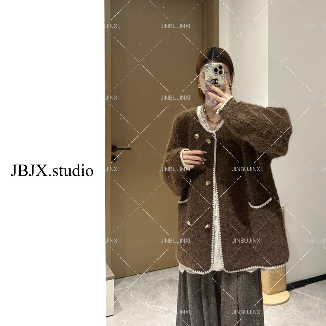 JBJX【可可栗子 慵懒小香风针织外套】秋冬气质上衣时尚宽松毛绒