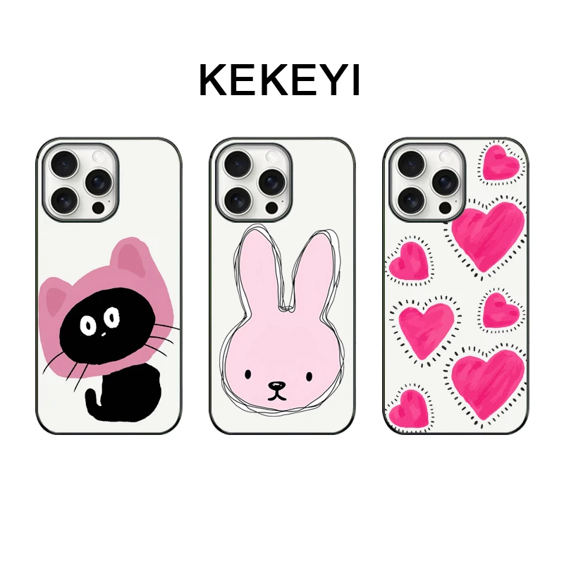 可爱猫咪适用于苹果iphone16小众ins亚克力磁吸防摔黑框手机壳