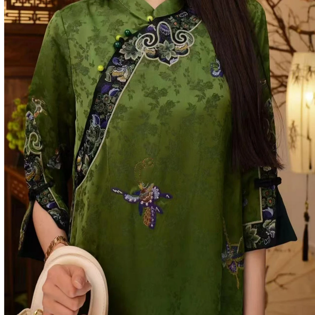 官青翠绿｜秋季新款刺绣旗袍裙高级新中式国风连衣裙2024C213-琳琳