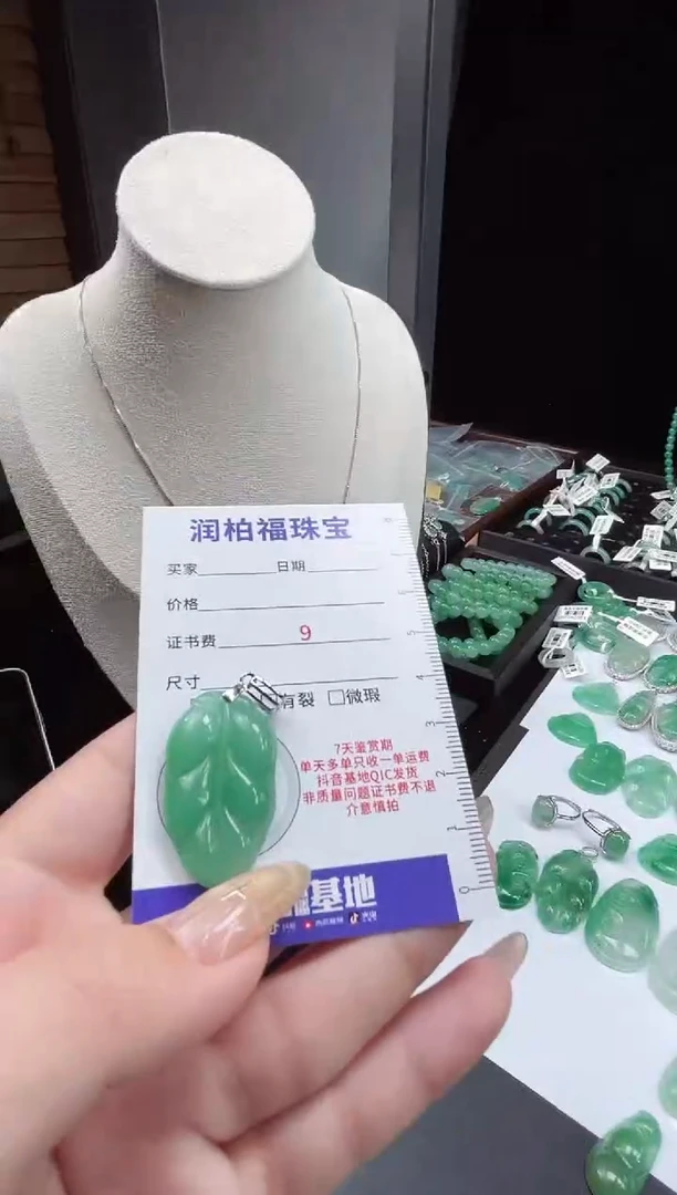 吊坠(赠链)银S925镶嵌石英质玉（非洲翠）19.15叶子