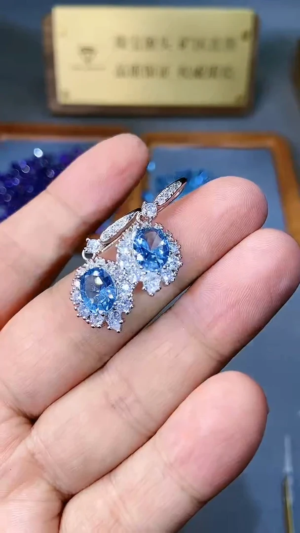 【闪购商品】海蓝宝石耳饰银S925镶嵌354