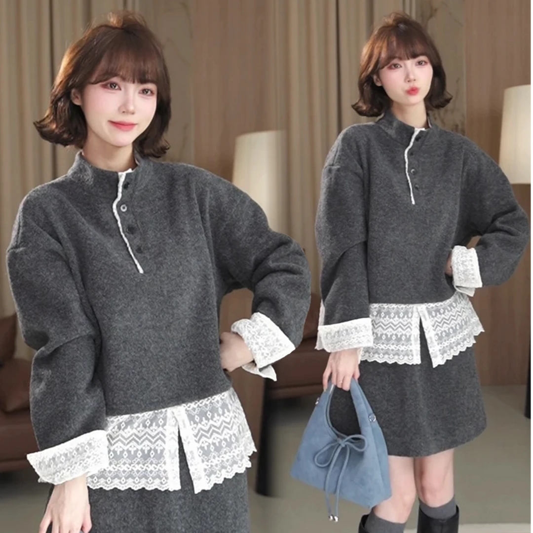 时尚套装裙女2025秋冬新款网红洋气呢卫衣半身裙气质加厚两件套