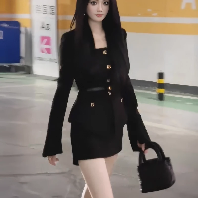 法式气质名媛风套装女秋季新款小香风收腰外套高腰半身裙两件套潮