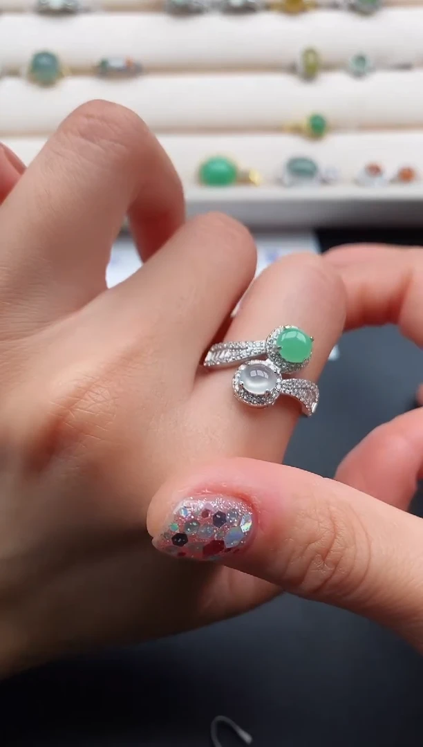 银S925镶嵌戒指翡翠22222222+7