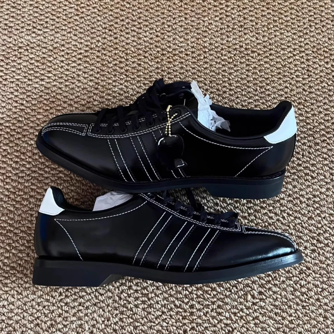 男女款系带拼色平跟浅口复古风防滑单鞋皮鞋保龄球鞋暗黑风德训鞋