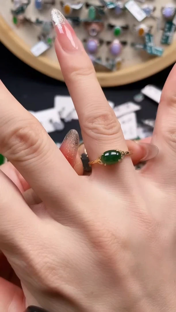 银S925镶嵌戒指翡翠天然翡翠10.10/0025