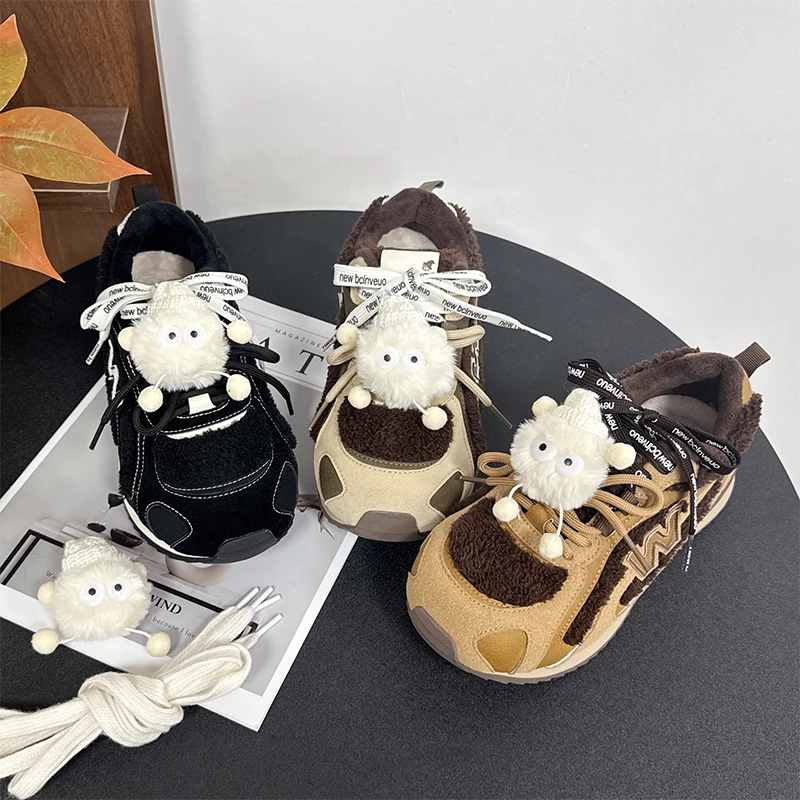 巫六七女鞋新款秋冬加绒加厚保暖防滑百搭时尚厚底学生休闲棉鞋
