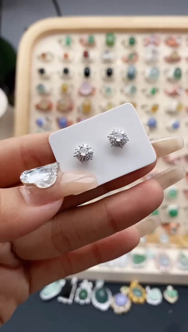 【闪购商品】翡翠戒指银S925镶嵌缅甸天然A货翡翠222  3+3