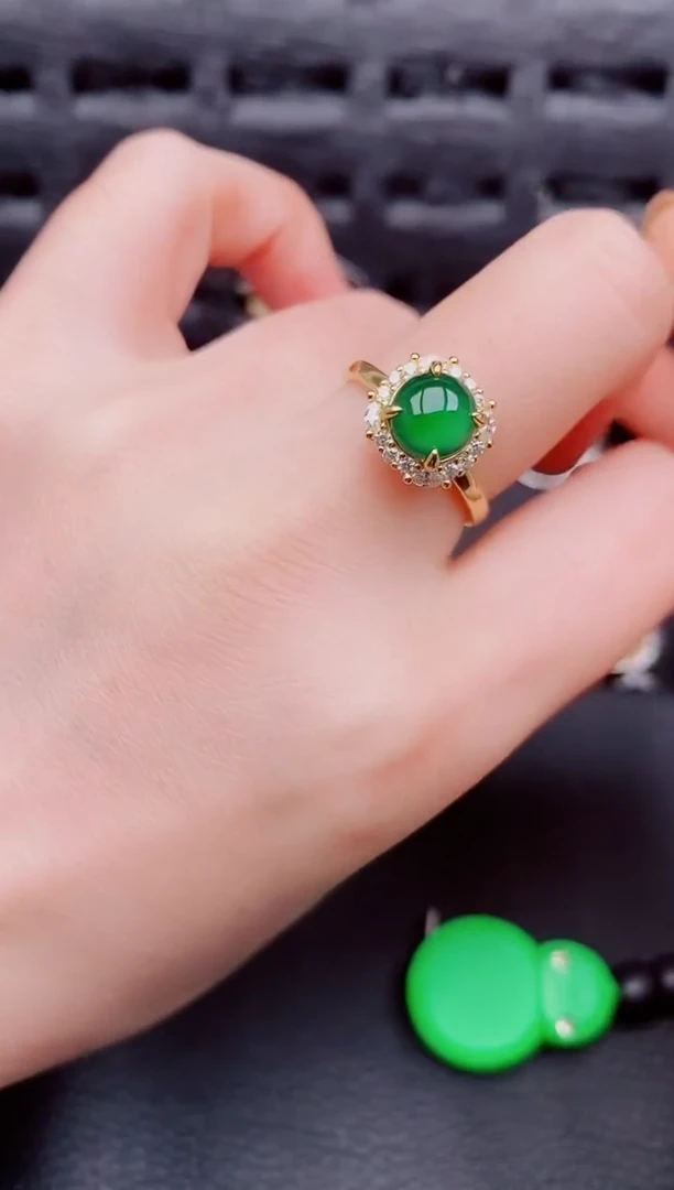 【闪购商品】翡翠戒指银S925镶嵌天然a货翡翠1228