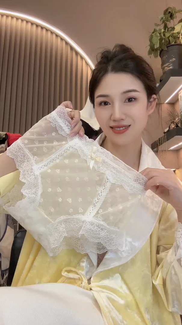 法式蕾丝性感纯欲镂空蝴蝶结网纱微透亲肤透气高腰三角短裤女