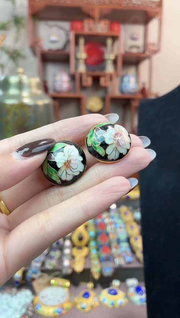 非遗手工景泰蓝耳夹黑色