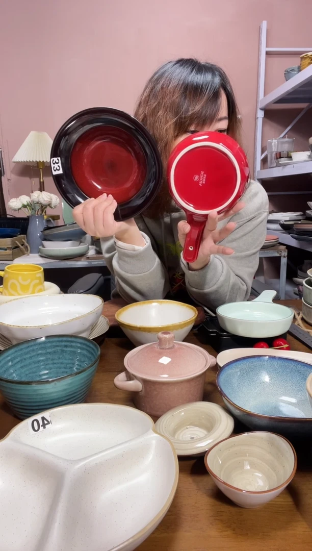 瓷微瑕（2个装）红草帽+红手柄盘