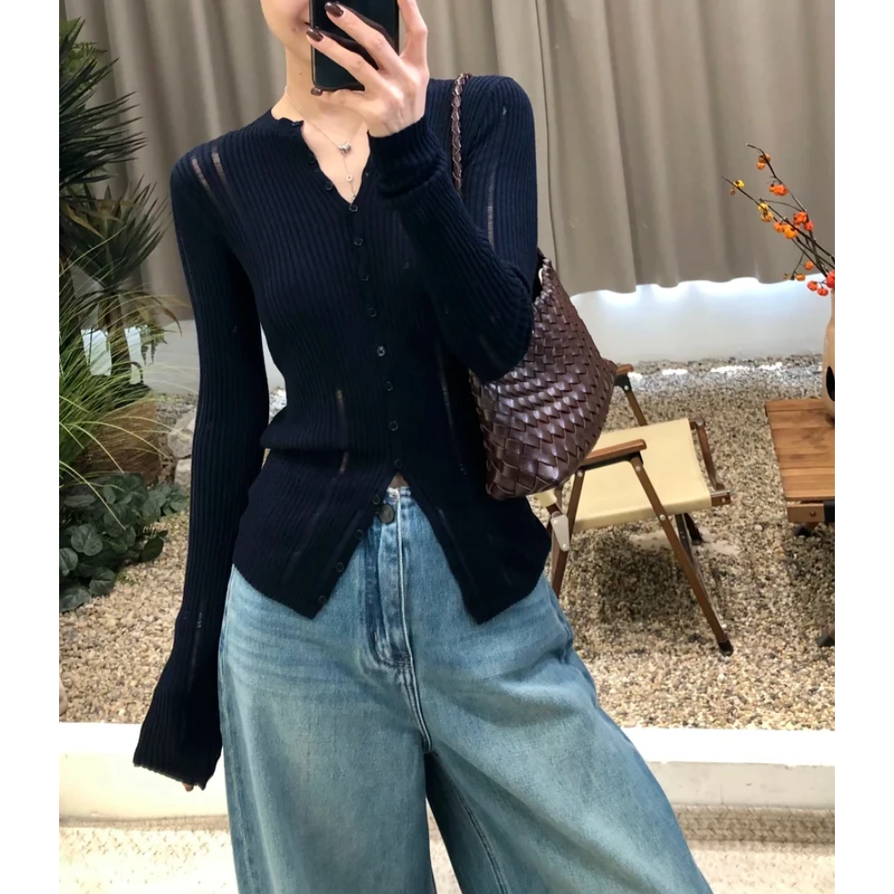 【简约高级】设计感单排扣显瘦长袖针织衫2025秋季新款修身显瘦上衣