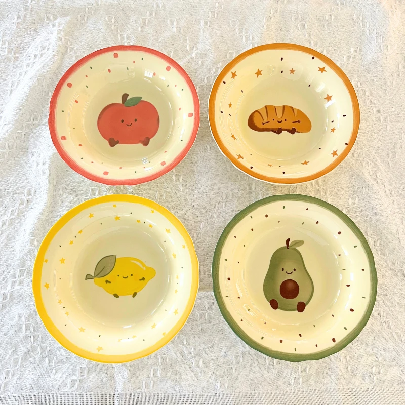 碗盘小清新餐盘创意釉下彩马卡龙色植物花卉沙拉碗盘菜盘陶瓷