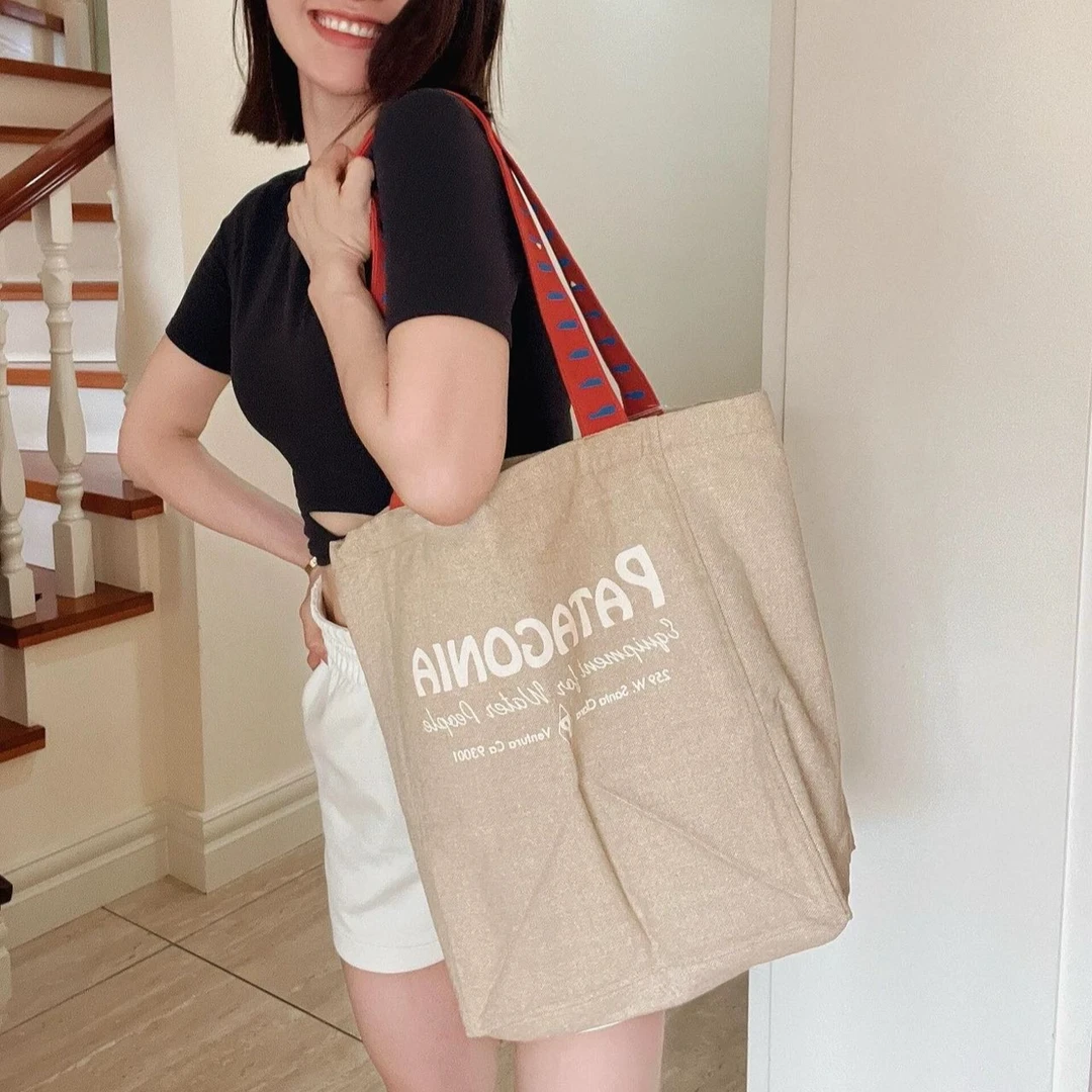 pa家亚麻托特包单肩包撞色大帆布包