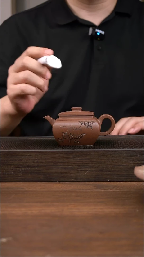 茶壶紫砂紫泥四方刻绘小鸟   ！