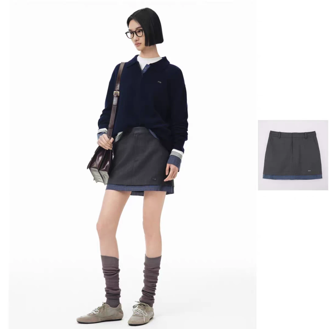 ANNENONO25秋季新品西装料拼接格子短款半裙女款半身裙短裙秋冬