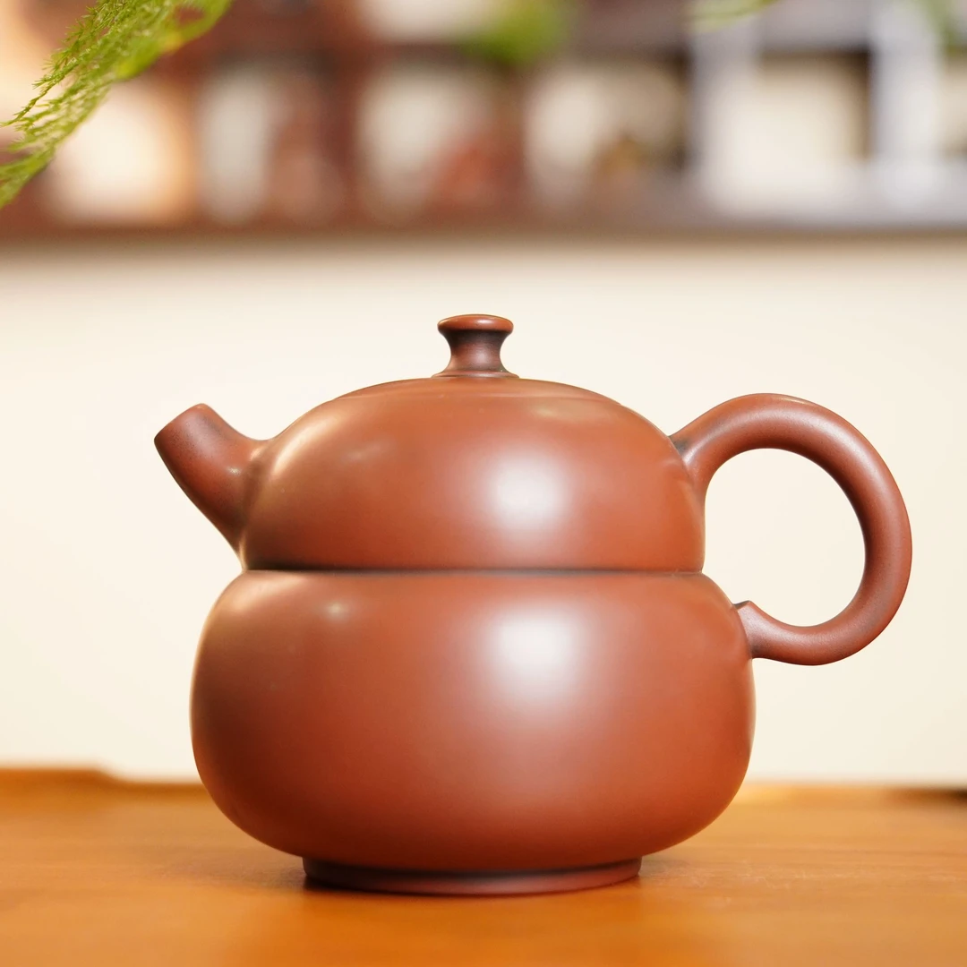 陶礼【胖福】广西钦州坭兴陶茶壶素壶扁葫芦形230ml