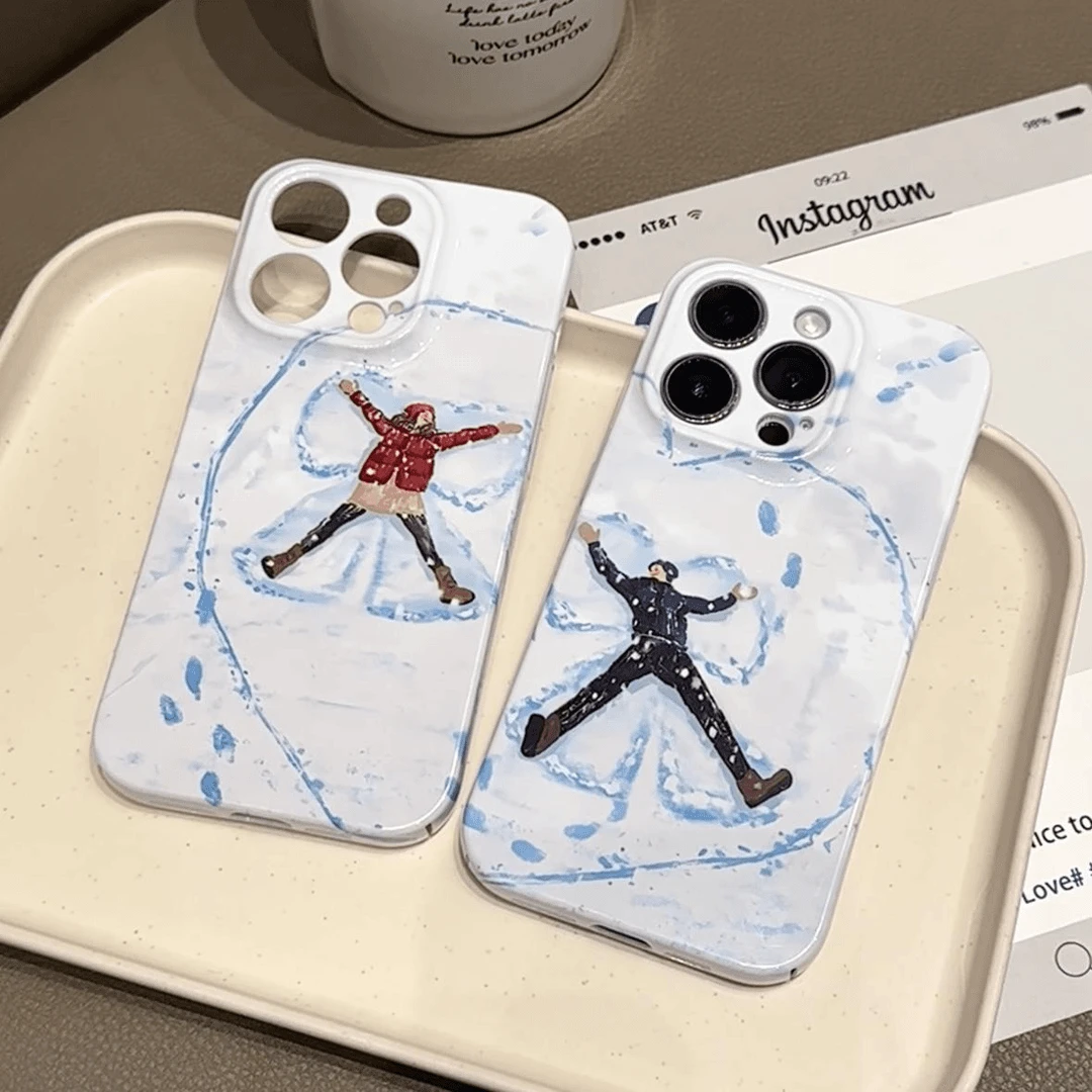 雪地爱心情侣适用于苹果iqoo华为oppo小米vivo一加菲林手机防摔壳