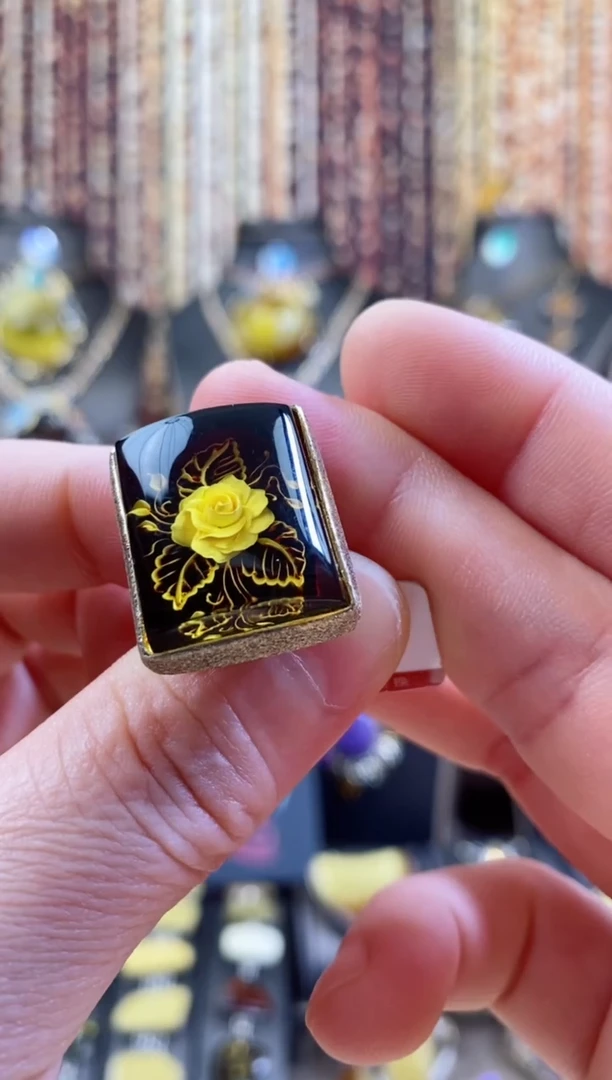 琥珀银S925镶嵌戒指戒指