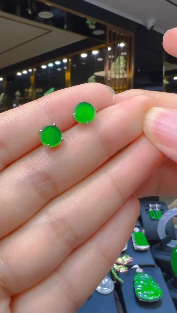 翡翠银S925镶嵌耳饰003（多样性发其一）