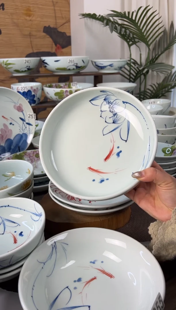 明舟笑**生微瑕手绘画鱼8寸矮碗（2只装）