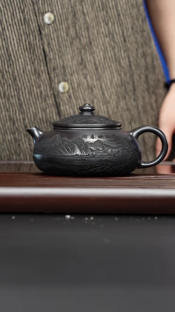 茶壶紫砂宜兴紫砂 梅花大寒江 石黄