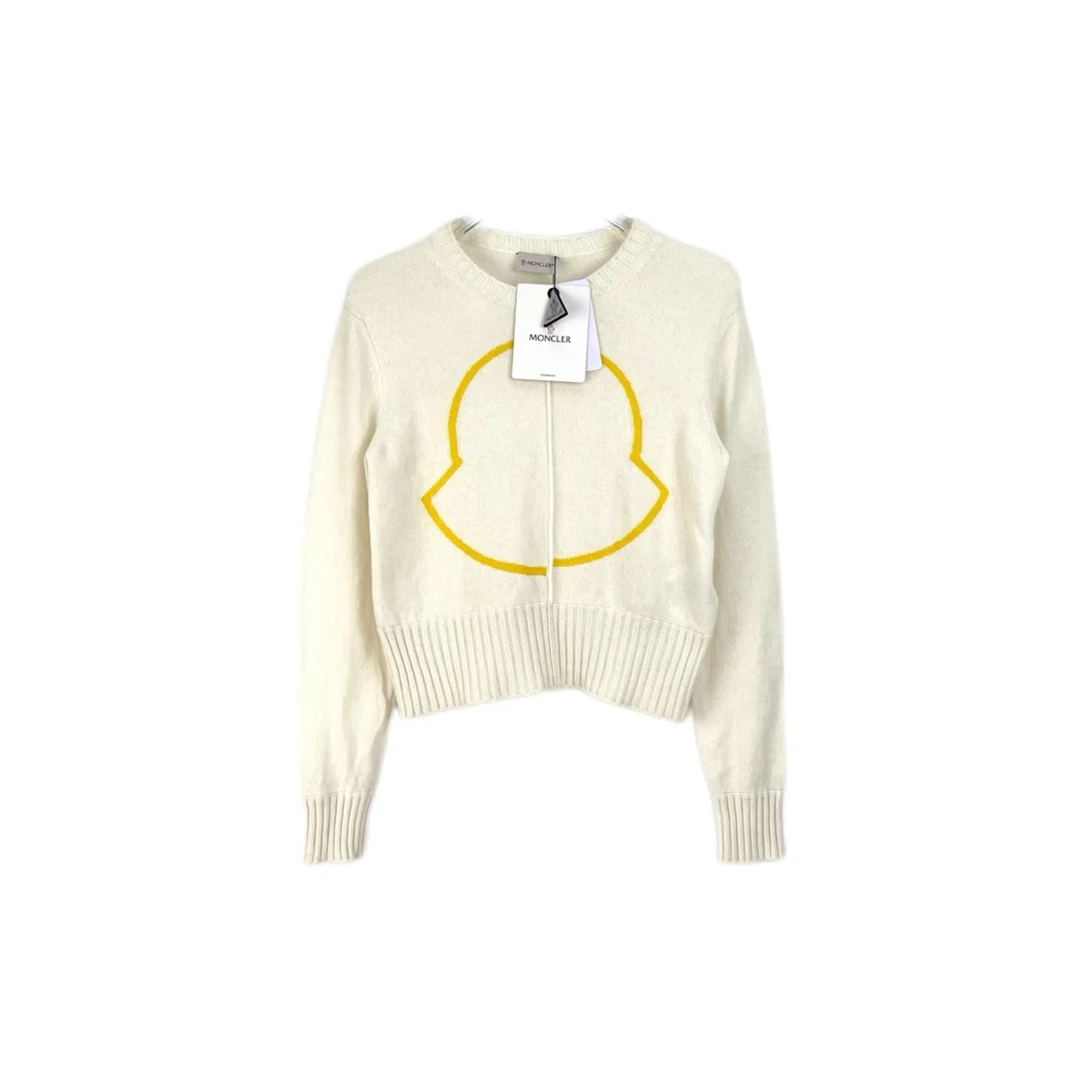 全新未使用 MONCLER 积分-188/汤/P205336829/奶白色黄色图案毛衣