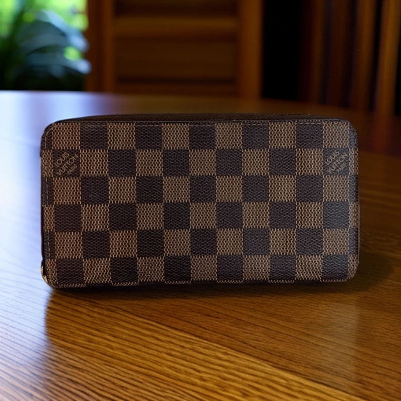 95新 LouisVuitton/路易威登 5170/4116/7757时尚棕棋盘拉链钱包