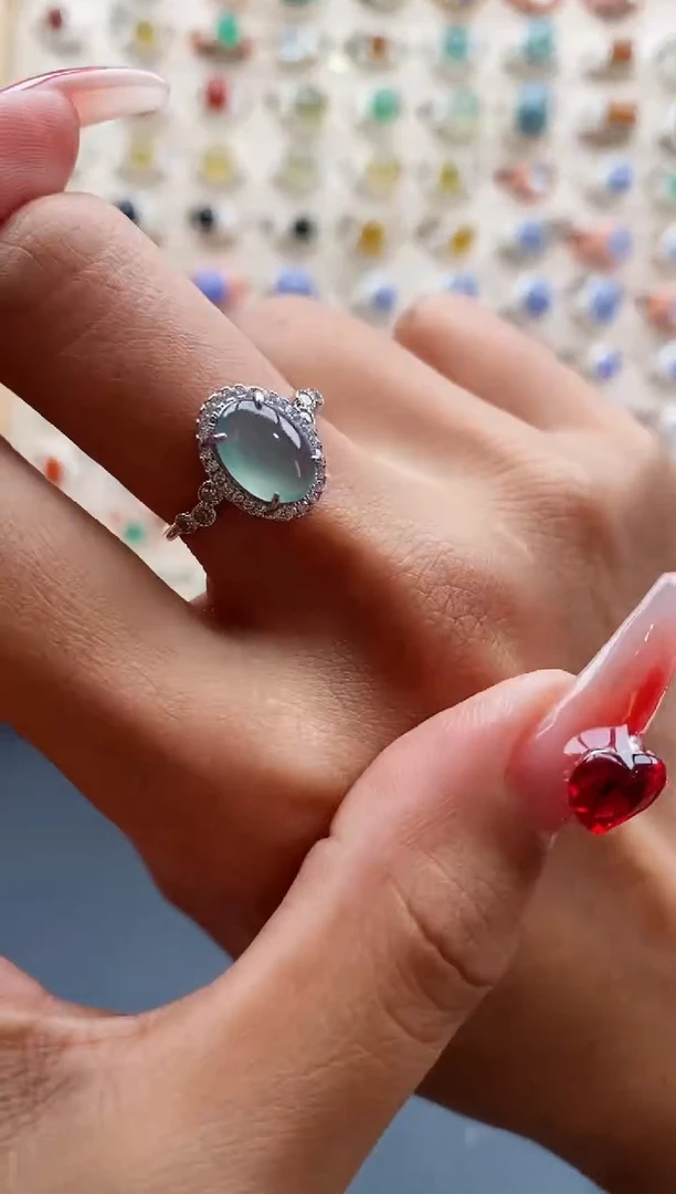 【闪购商品】翡翠戒指银S925镶嵌缅甸天然A货翡翠333 5+6