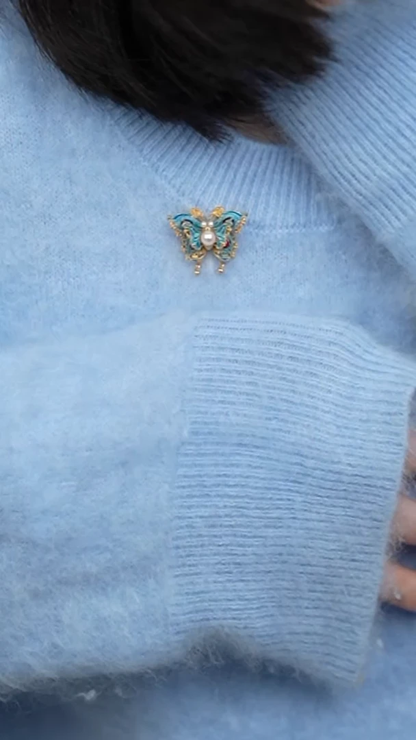 合金胸饰海水珍珠5-6akoya蝴蝶胸针（不含证书）