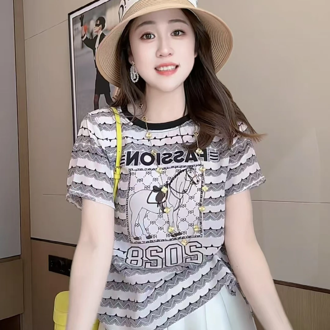 【丝芙玉禄】（F487）100%真丝双绉创意马车桑蚕丝t恤上衣